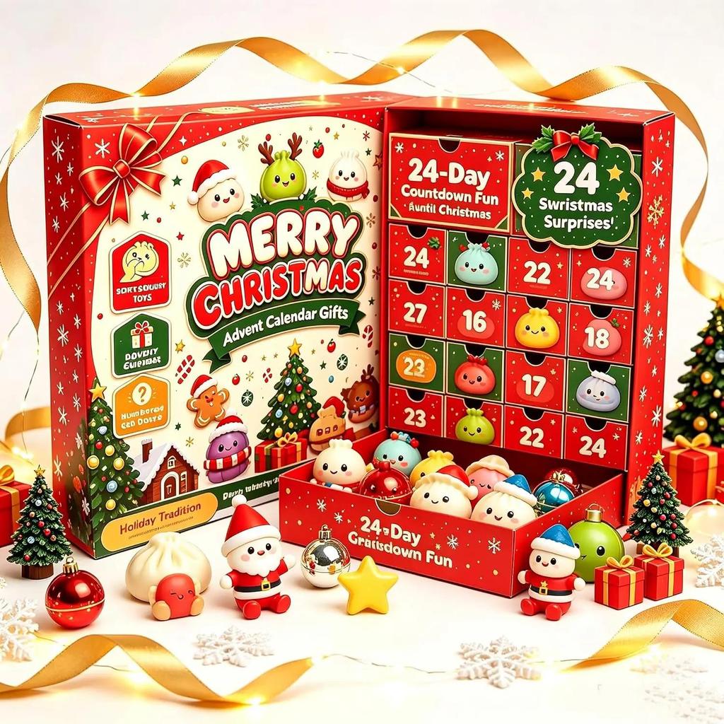 24‑Day Christmas Dumpling Squishy Advent Calendar 2026,Fidget Sensory Countdown Calendar,Surprise Squishies,Stress Relief Fidget2