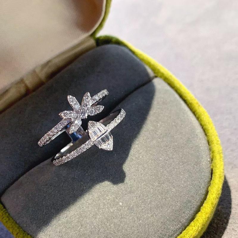 Super Flash Dreischichtiger Blumen-Oval-Volldiamant-Paarring für Frauen, geometrische Verlobung, Brautgeschenk, Partyschmuck, luxuriöser Hochzeitsantragsring