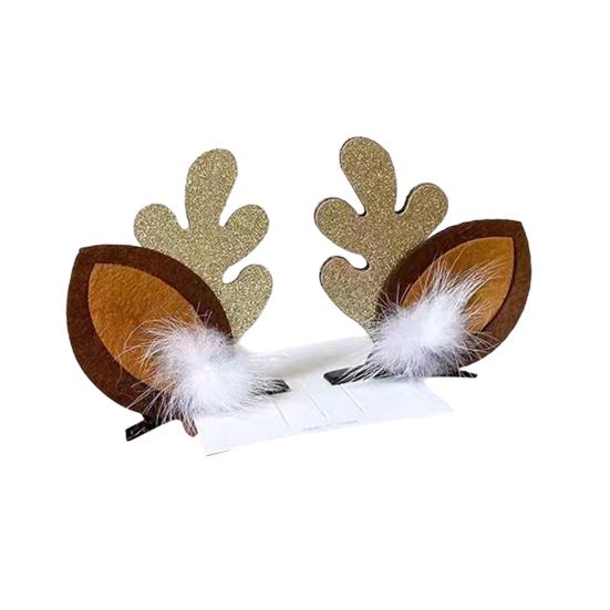 1 Pair Kids Reindeer Antler Hair Clips Soft Plush Christmas Hairpin for Baby Girl Toddler Cute Photo Prop Party Hair Accessory