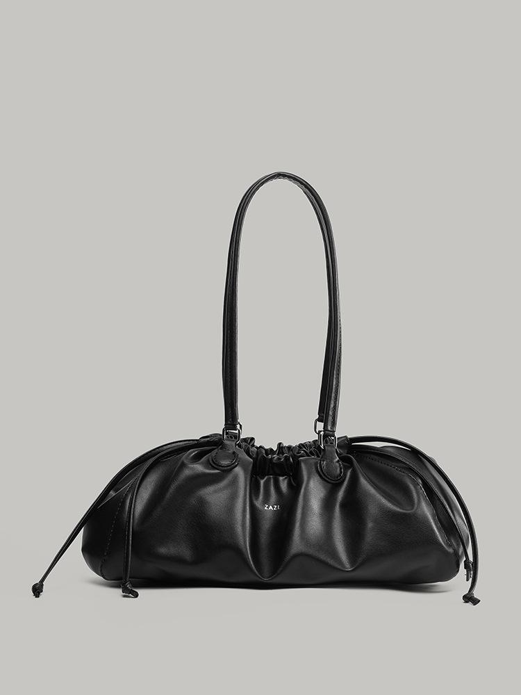 

Retro niche design high-end pleated motorcycle bag 2025 new fashionable and versatile large-capacity shoulder underarm bag чорний