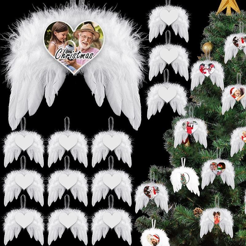 24x White Angel Wings Christmas Feather Baubles XMAS Tree Hanging Ornament Decor