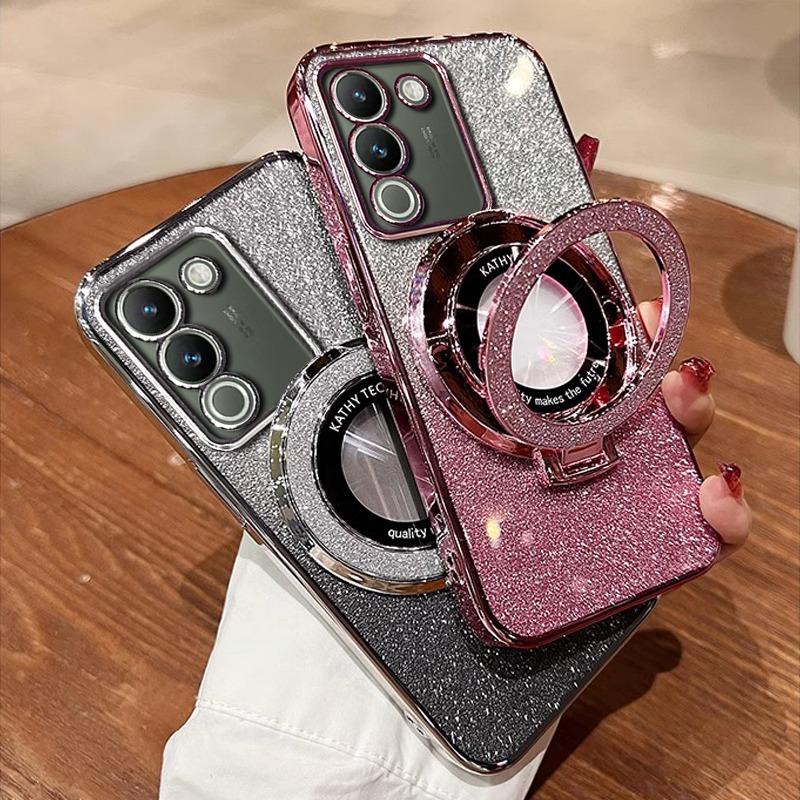 Luxury with Bracket Glitter Case For Vivo Y28 Y200 V21 V21E V23 Y76 Y73 Y53S Y51 Y36 Y35 Y33S Y31 Y22 Y21 Y20 Case Holder Cover