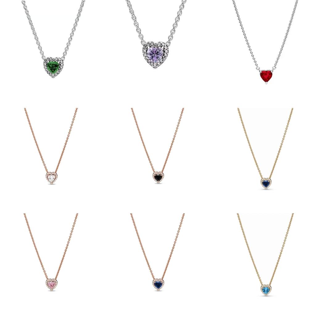 NEW 925 Silver Deep Feeling Peach Heart Necklace Pink And White Shining Square Pendant Necklace