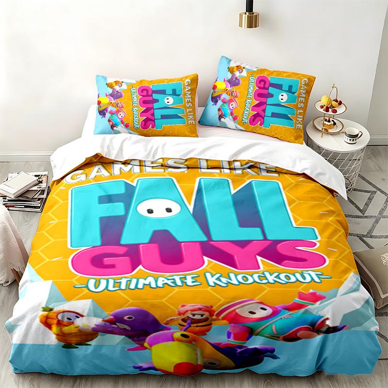 Set de 3 piezas de Fall Guys Perfecto para usar en el dormitorio Cómodo juego de cama incluye una funda nórdica y dos fundas de almohada Regalo ideal de cumpleaños o Navidad