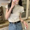 Women Slim Fit T-shirt O-neck Short Sleeve Pullover Tops Solid Color Stretchy Soft Tee Shirt Streetwear