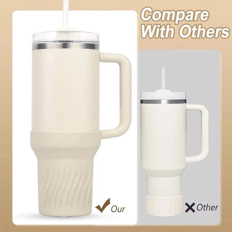 30/40oz Silicone Vacuum Bottle Bottom Anti-Slip Sleeve Cover Thermos Cup Protective Sleeve with Straws Plugs Sealing Lids