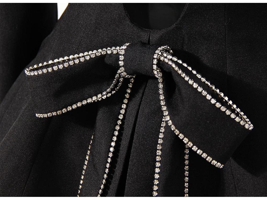 Women's Rhinestone Bow Jacket with Back Cross and Hollow-Out Design - Spring Collection 2025 Slim Fit Waist-Cinching Blazer