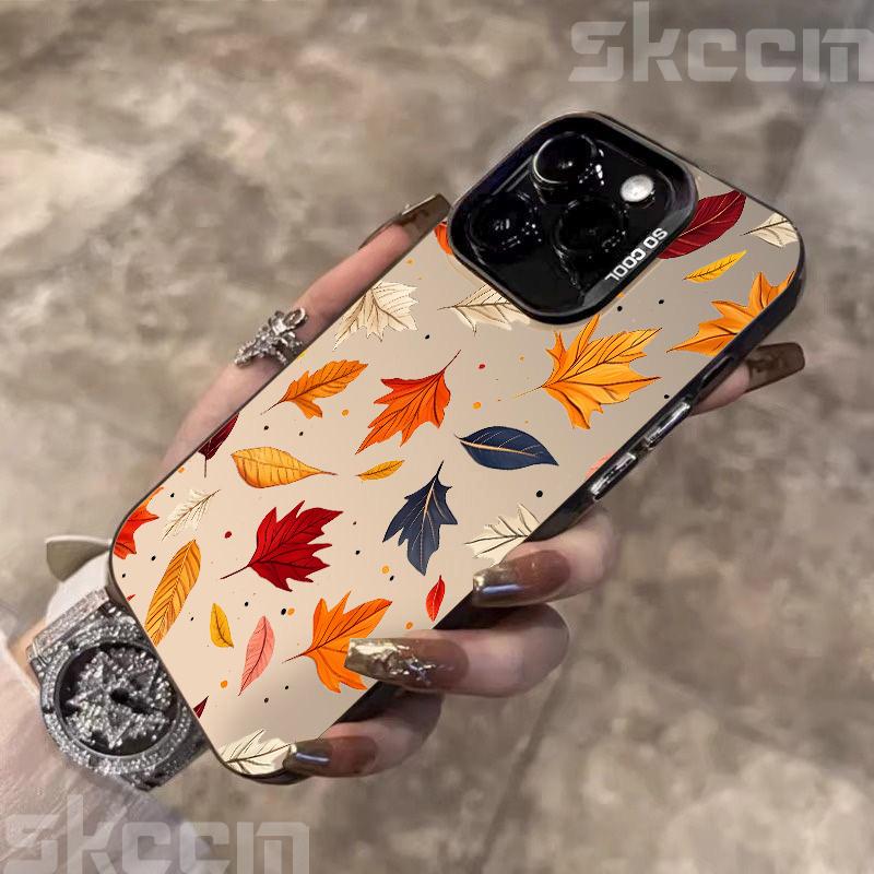 For Samsung Galaxy S20 S21 S22 S23 S24 S25 Plus Ultra FE A53 A54 A55 Case Autumn Colored Fallen Leaf Electroplated Silver Cover
