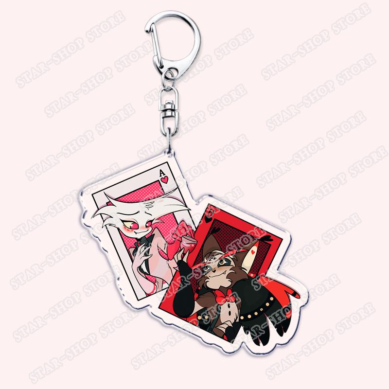 Heiß Populär Anime Cartoon Dämon Figur Schlüsselanhänger für Zubehör Tasche Angel Dust Schlüsselanhänger Ring Schlüsselring Schmuck Fans Freunde Geschenke