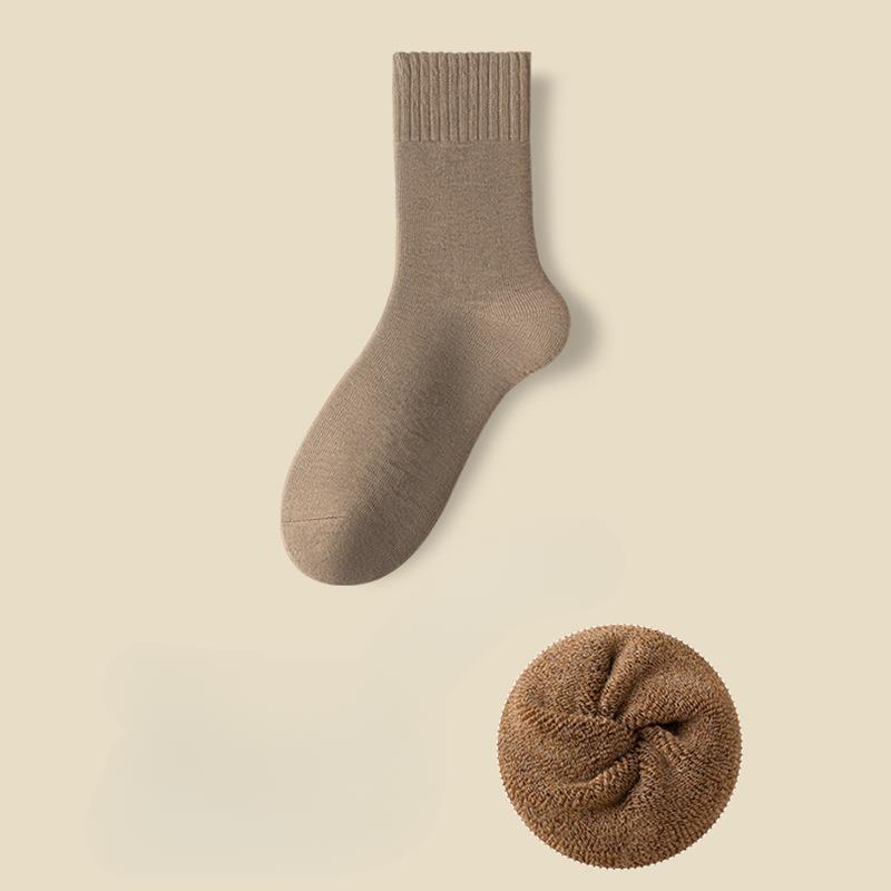 5 Pairs Winter Warm Velvet Thickened Multicolor Basic Socks Mid Calf Length Casual Cozy Foot Wear Hosiery