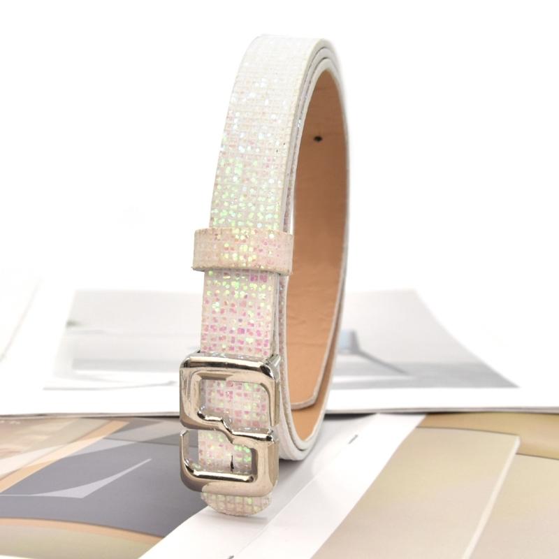 Stylish Thin Waistband For Women With Sequins High Quality PU Belt Multiple Colors Daily Wear