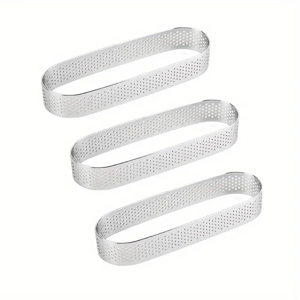 

3/6pack Oval Tart Rings 304 Stainless Steel Perforated Pastry Cake Ring Mold for Baking, Nonstick Fruit Tarte Crust Tools