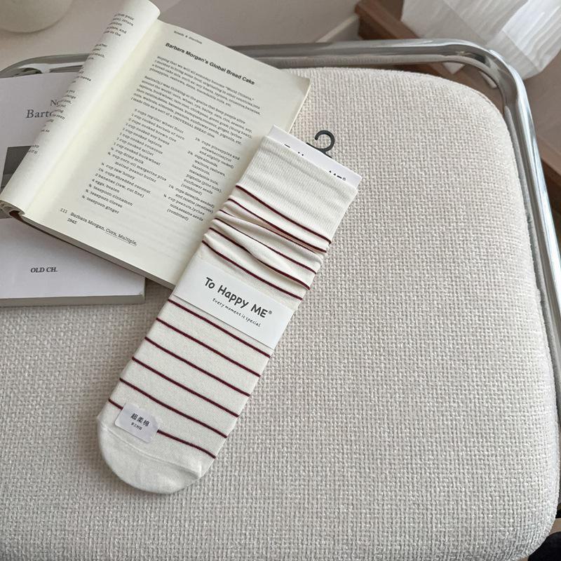 Ankola 2024 Autumn Japanese Women's Striped Combed Cotton Mid-Tube Boneless Stacked Socks