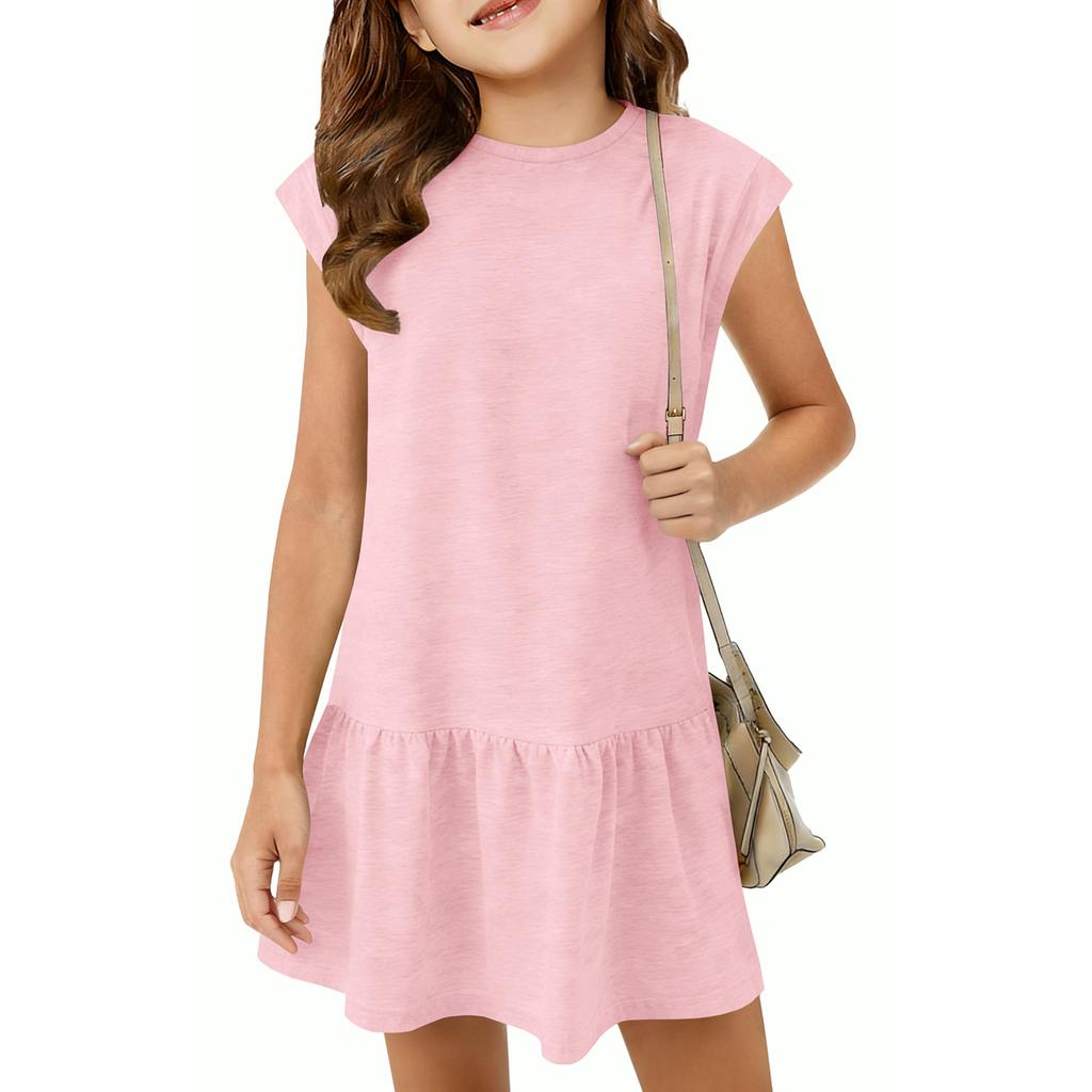 Children's Fashion Dress, Ruffle Mid-length Round Neck Casual Loose Dress