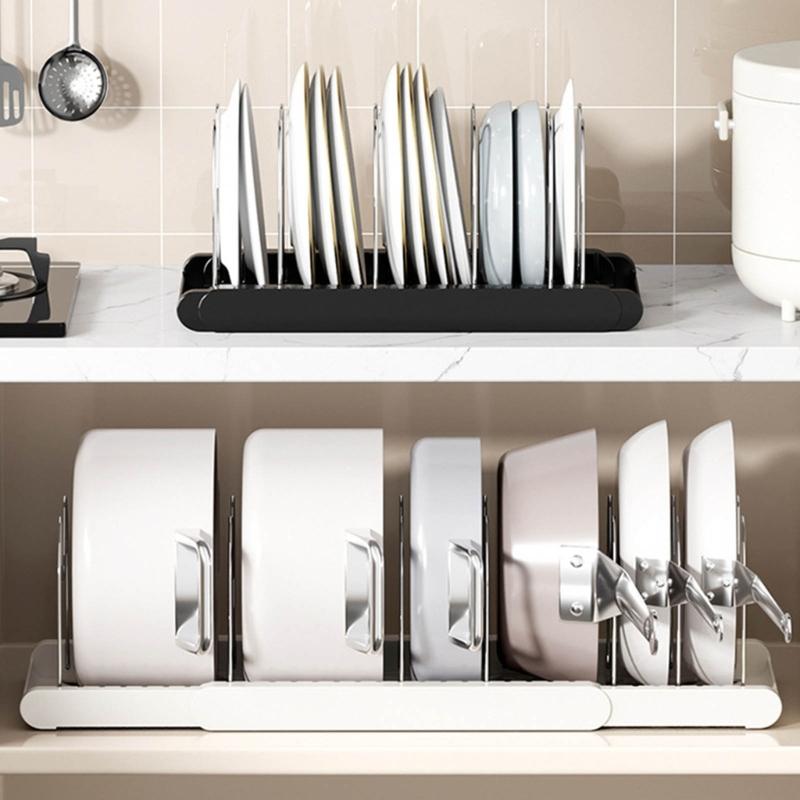 Space Saving Under Cabinet Storage Rack For Cookware Expandable Pots and Pans Organizer With Adjustable Dividers