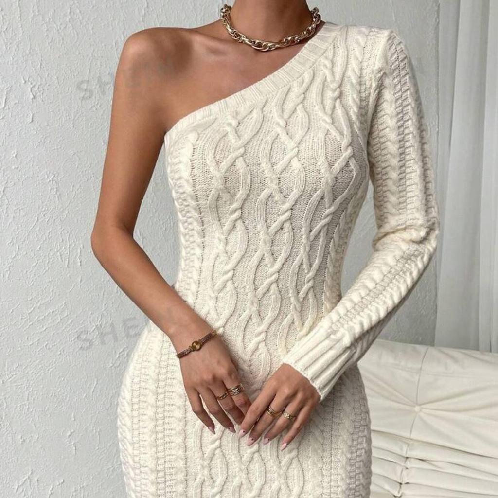 2024 Herbst Europäisches & Amerikanisches Damen Off-Shoulder Slim-Fit Gestricktes Bodycon-Kleid