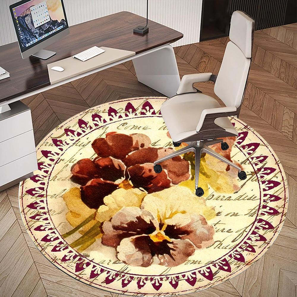 1pc Floral Pattern Round Chair mat office Area Rug - Non-Slip, Floor Mat for Office, Bedroom, Ideal home decor gift c0112105