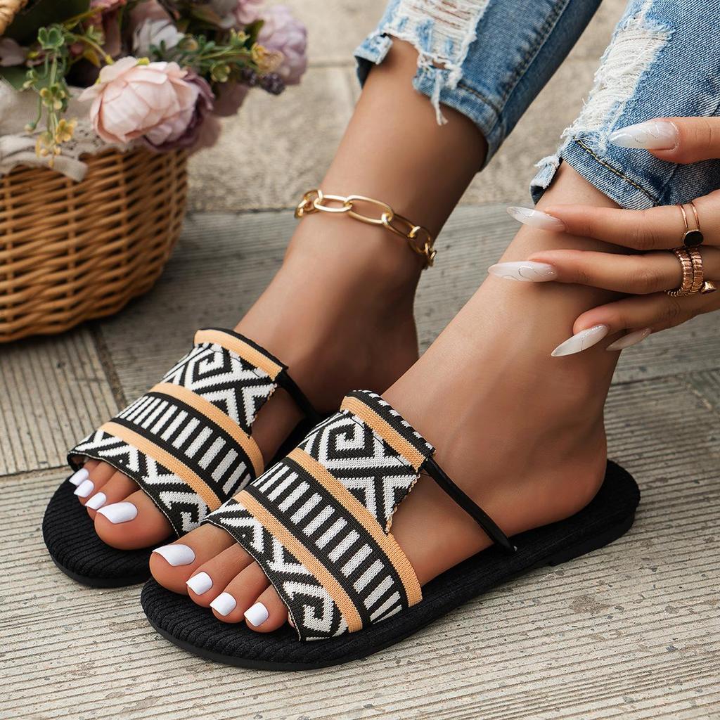 Summer New Flat Bottomed Cool Slippers Women Ethnic Style Casual Flat Bottomed Slippers Fashion