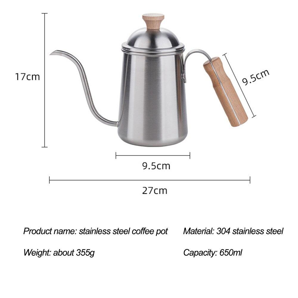 Outdoor Coffee Pot Stainless Tea Kettle Camping Tableware Wooden Handle 650ml Coffee Kettle Tea Pot Filter Cup Bean Grinder