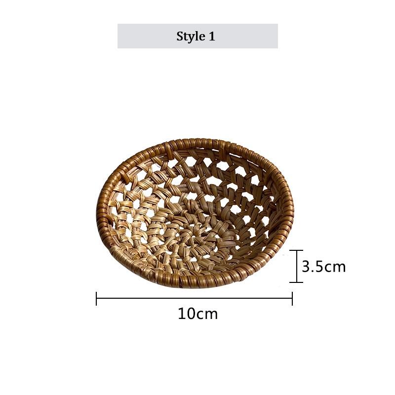 HeMu Handmade Rattan Woven Hollow Towel Tray Candy Snack Nut Melon Seed Plate Fruit Cake Storage Basket Kitchen Storage Basket