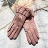 Suede Women's Gloves Single Line Hairy Winter Warm Outdoor Fleece Student Split Finger Touch Screen Gloves