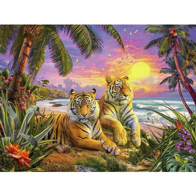 Pictura cu diamant Tigru 5D Animal Broderie cu diamante Decor pentru casa Pictura complet rotunda pictura cu diamant Pictura perete