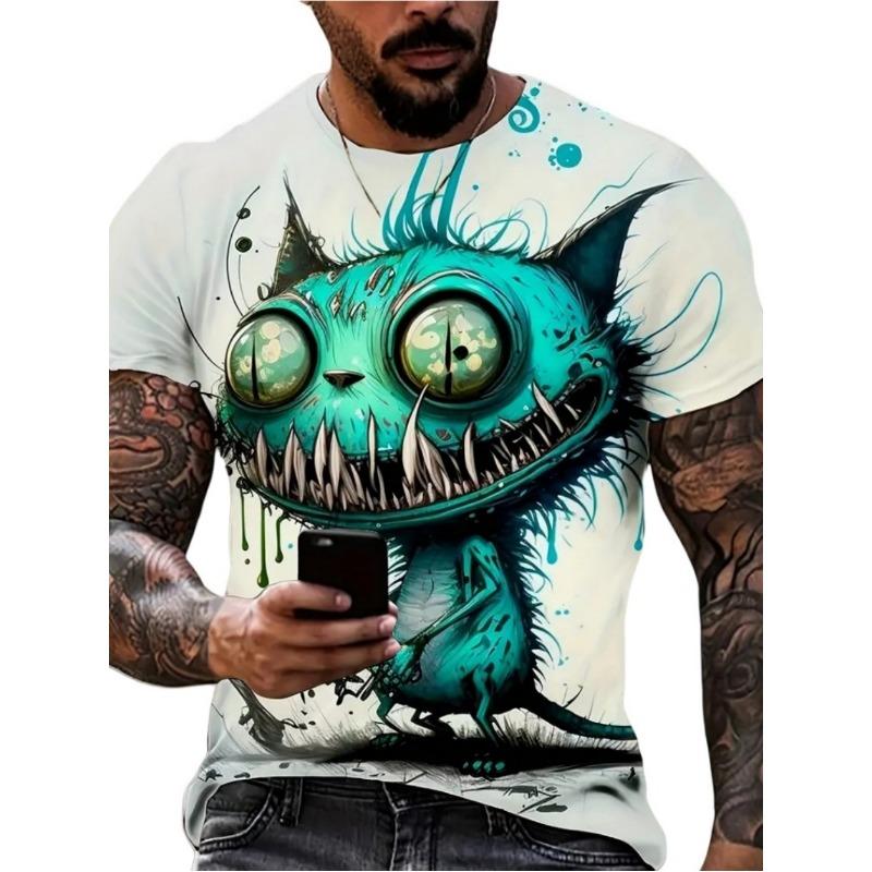Cartoon 3D Print Funny Animal Graphic T-Shirts Summer O-Neck Short Sleeve Tops Casual Loose Men T-Shirt Harajuku Men's Clothing