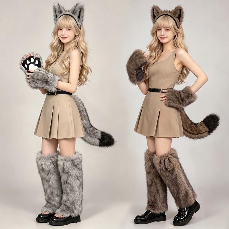 Beast Werewolf Cosplay Props Wolf Ears Headband Tail Claws Gloves Leg Cover Set Anime Costume Accessories for Halloween Party