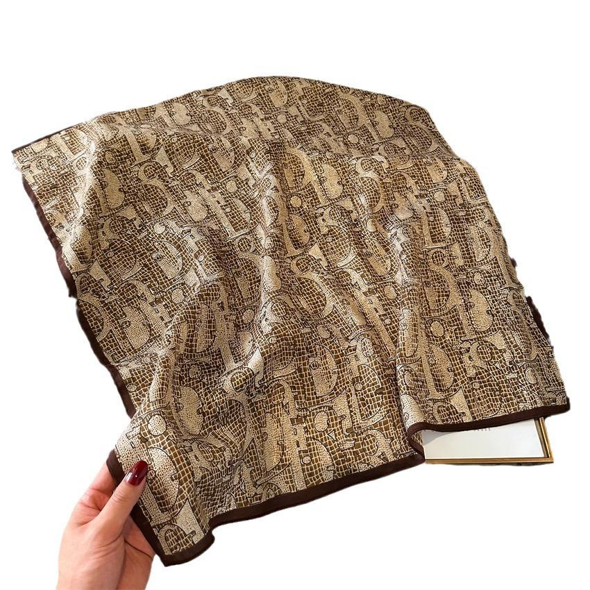 Französischer leichter Luxus-High-End-Schal, Halstuch, 65 × 65 cm, dünn, modisch, vielseitig, Samtschal mit Baumwoll- und Leinengefühl, für Damen