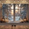 1 Piece, Winter Snow Scenery Window Background Banner - Snow Scenery with Lanterns, Power Free Design