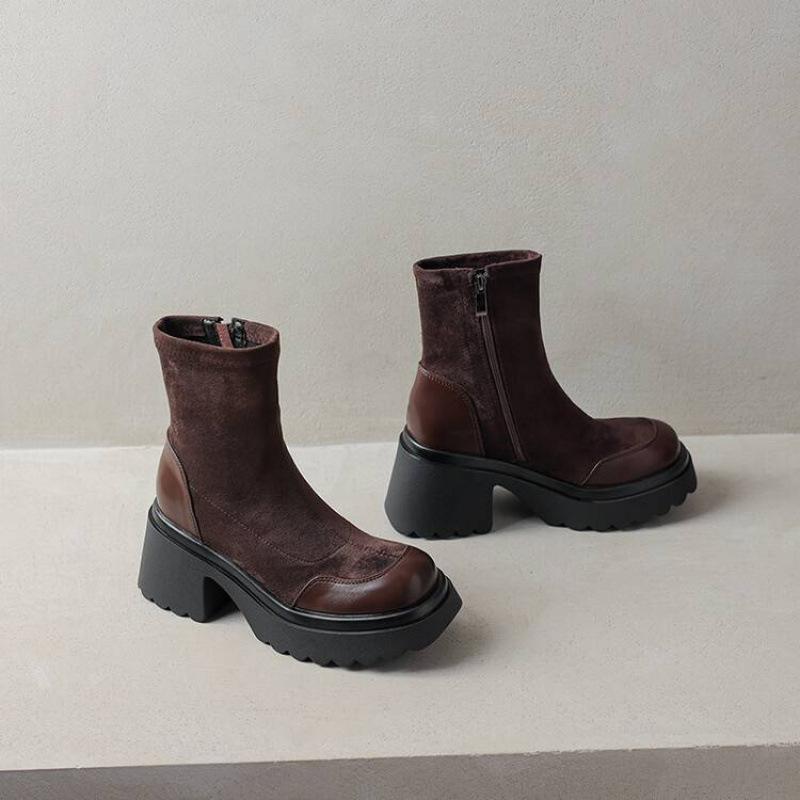 Autumn and Winter Suede Large Size Martin Boots Women's Platform Women's Boots Non-slip and Comfortable Side Zipper Solid Color New Medium Boots Women