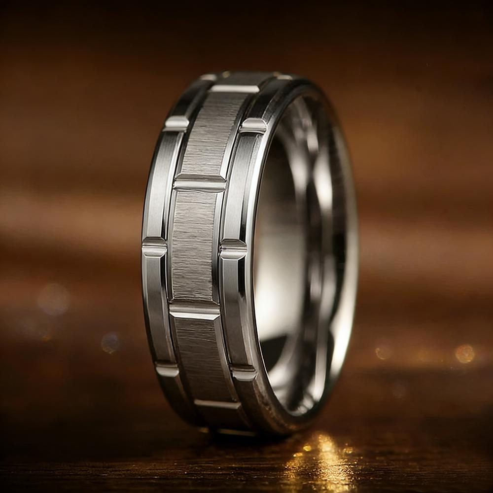 Anelli Moderni in Acciaio Inossidabile da 8MM per Uomo e Donna Colore Oro Spazzolato Anelli con Doppia Scanalatura Gioielli Regalo per Matrimonio Festa Uomo