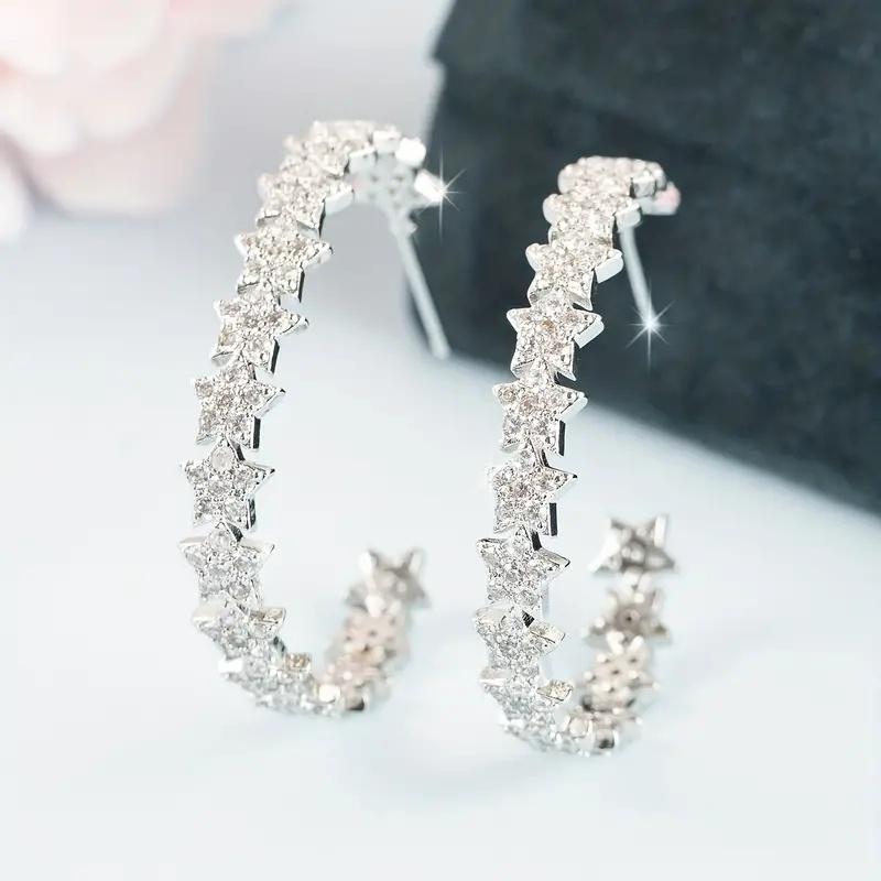 

CAOSHI Dazzling Star Design Cubic Zirconia Hoop Earring for Women Temperament Copper Color Wedding Accessories Statement Zircon as pictures