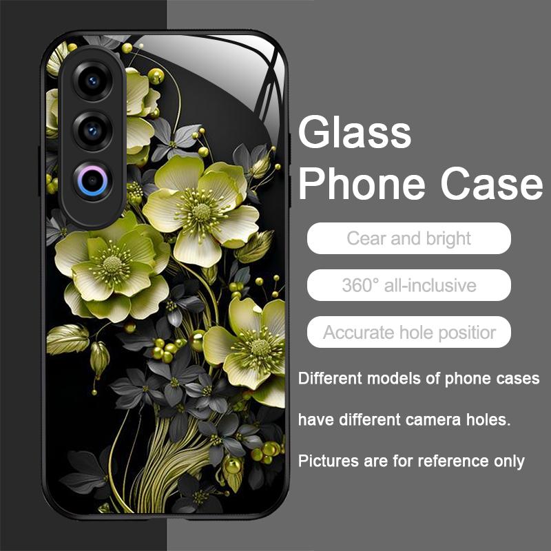 Vintage Floral Stylish Lotus Flower Tempered Glass Phone Case for OnePlus 13R 12 11 10 9 Nord CE4 3 2 Lite ACE2 ACE3 Pro Covers