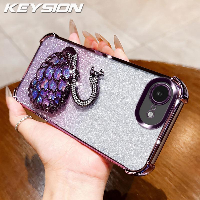 

KEYSION Shockproof Plating Phone Case for iPhone 16e SE 2020 Clear TPU Glitter Jewelled Swan kickstand Cover for iPhone 8 7 Plus for iPhone 7 Plus фіолетовий