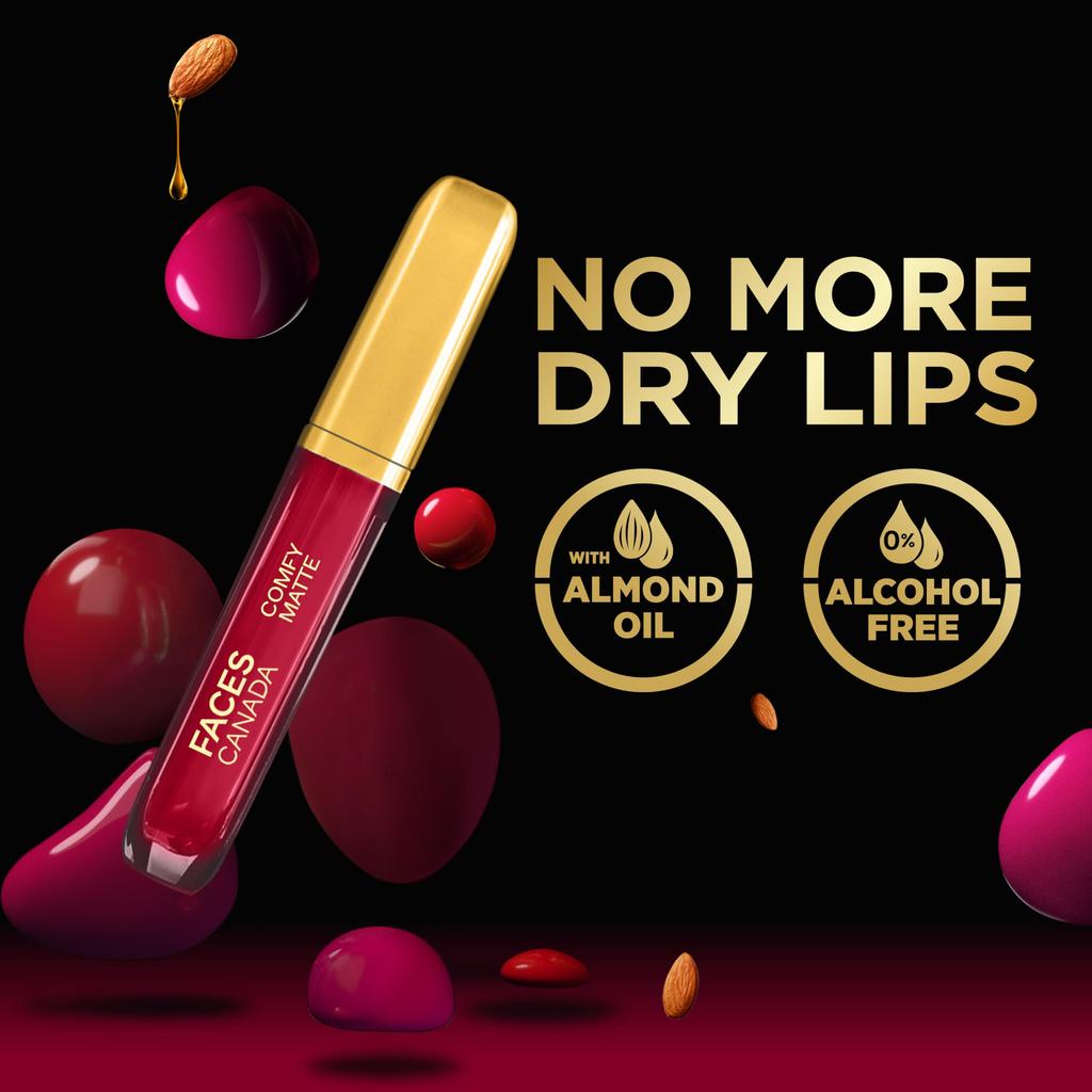 FACES CANADA Comfy Matte Liquid Lipstick - Note To Self 07, 3 Ml | Comfortable 10HR Longstay | Intense Matte Color | Almond Oil & Vitamin E Infus
