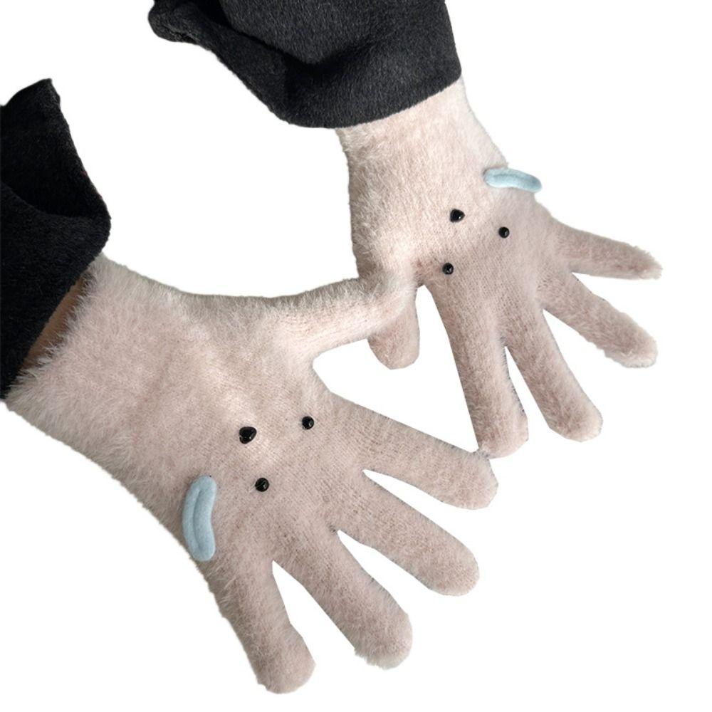 Cute Runny Dog Five-finger Gloves Thickened Driving Mittens Fashion Girls Knitted Mitten  School