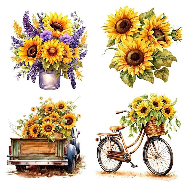 1Pcs Waterproof Sunflowers Bouquet Wall Sticker Bathroom Toilet Decor Living Room Cabinet Refrigerator Home Decoration Decals