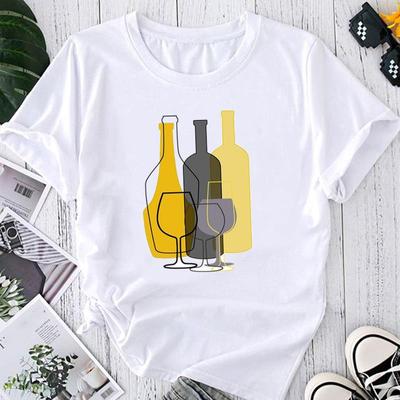 (Asian Size) Print Graphic Tee Ladies Wine Love Trend Cute Sweet 90s Women's Summer Top Female T Clothing Casual Fashion Short Sleeve T-shirt