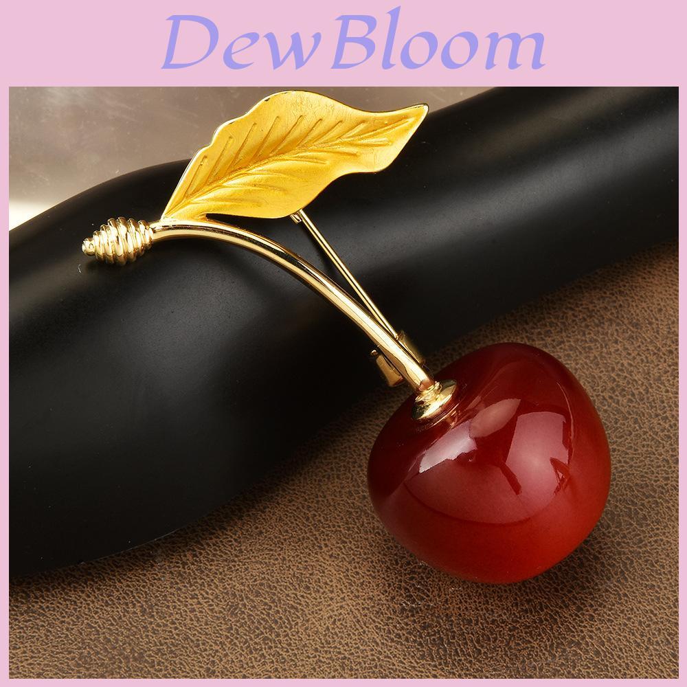 Fruit Cherry Brooch For Women With Artificial Crystal And Goldplated Leaf Design Fashion Accessory