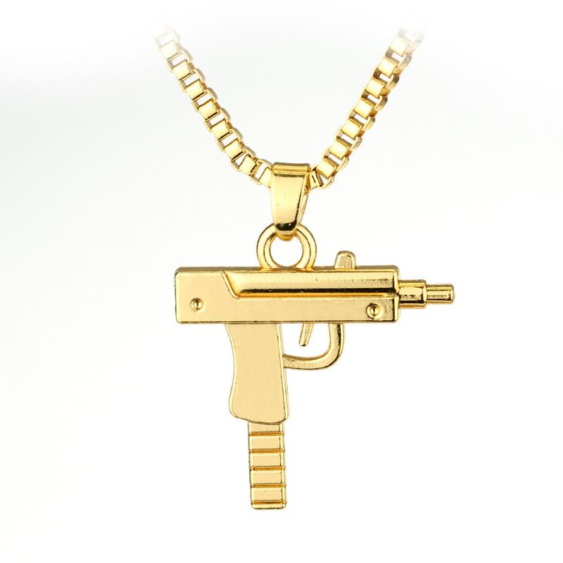 Uzi Submachine Gun Geometric Alloy Pendant Chain Necklace For Men And Women Fashion Accessory
