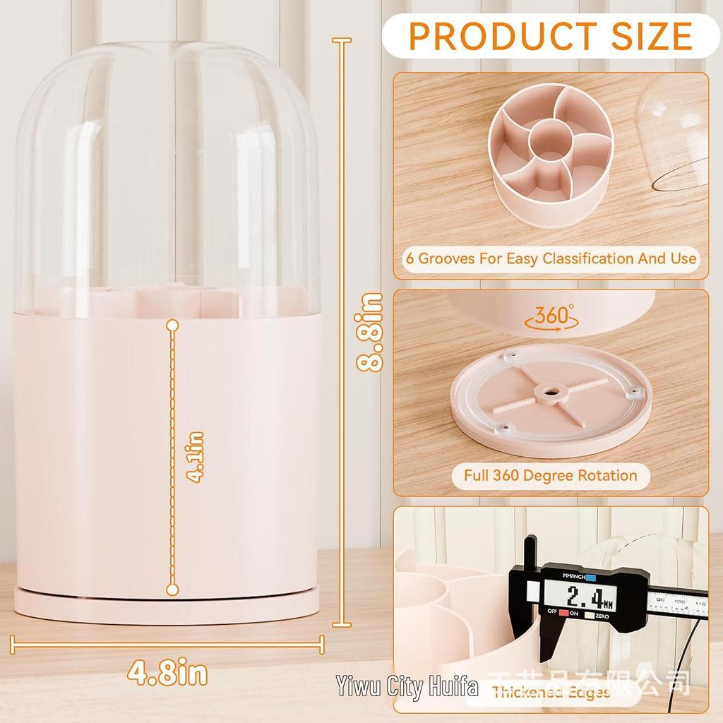 Cream-Style Makeup Storage Box: Dustproof Flip Lid Organizer with Drawer & Brush Holder