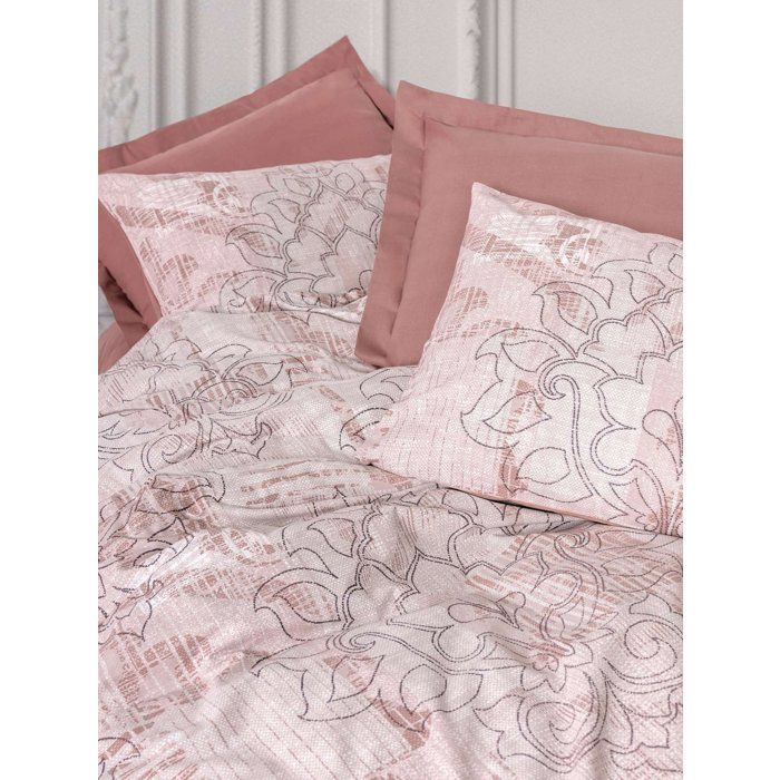 Parure de lit - 1 housse de couette 240 x 220 cm + 2 taies d'oreiller 60 x 60 cm - 100% coton renforcé - Rose poudré