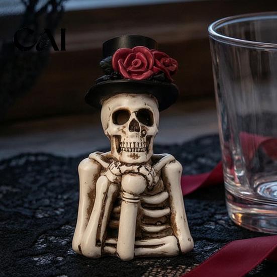 Durable Resin Craft Ornaments Halloween Decoration, Skull Ghost Mouth Gnome Figurine for Home Decorations For Table Tiered Tray, Cute Spooky