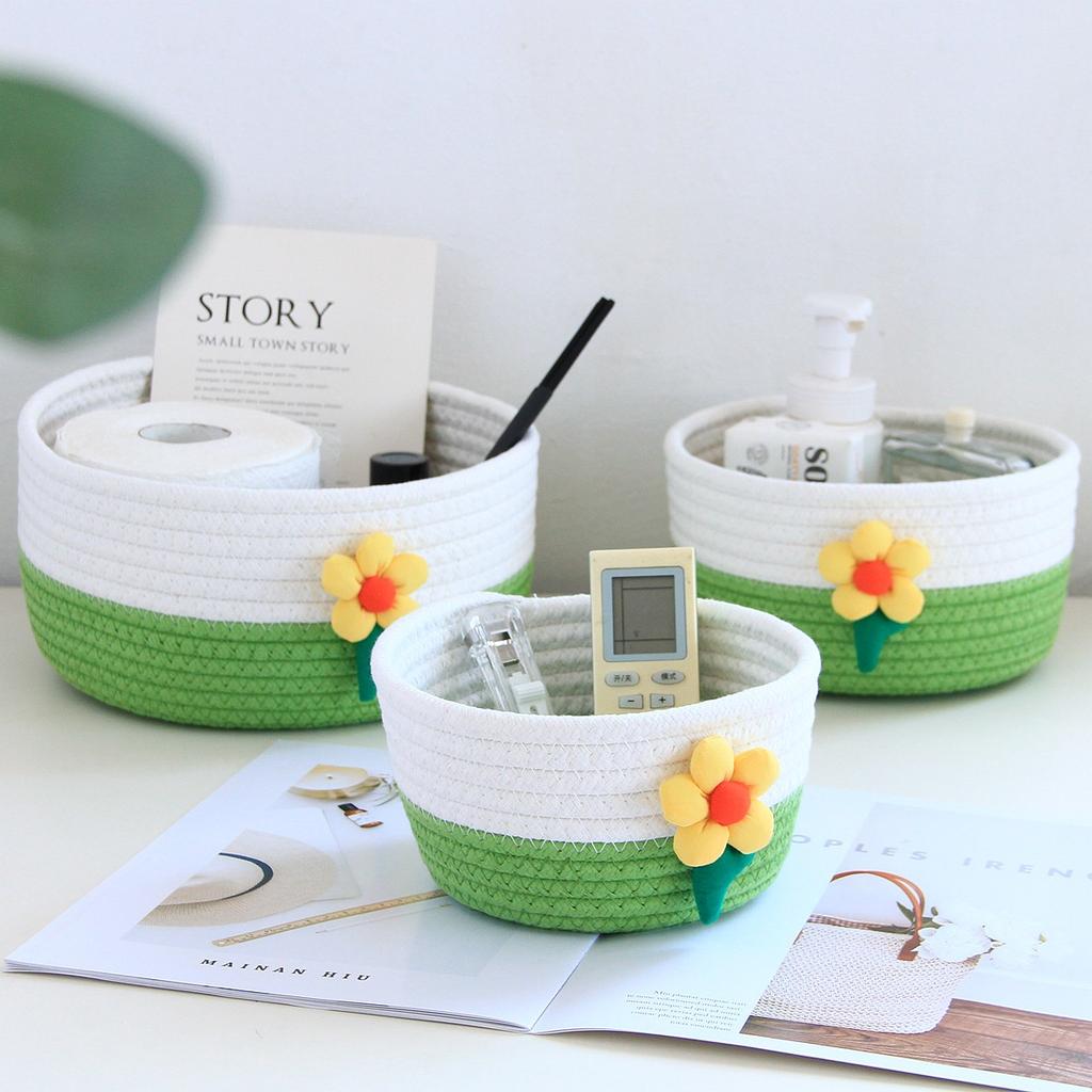 Children's Toy Storage Barrel Snack Box Handmade Cotton Basket Woven Desktop Storage Flower Basket  Organiser