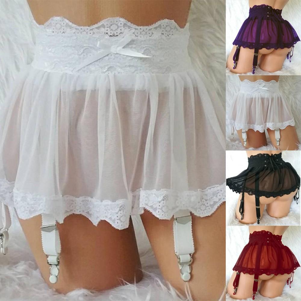 Women's Lace Skirt Garter Mesh Lingerie Underwear with High Waist All Sizes