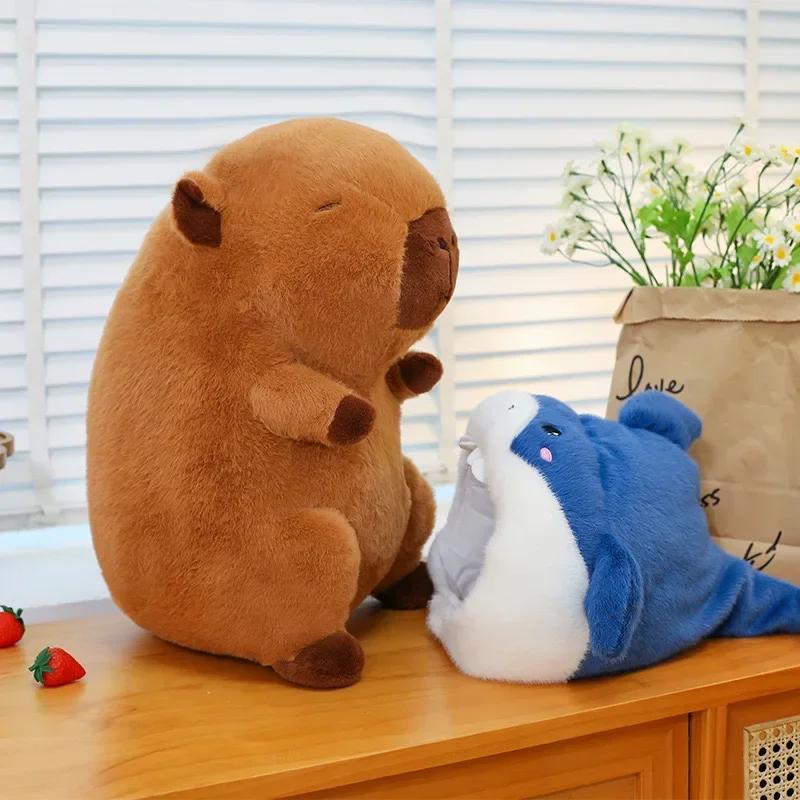 Shark Headgear Capibara Plush Toy Soft Stuffed Cartoon Capybara Plush Doll Simulation Shark Fluffty Animals Doll Toys Kid Gift