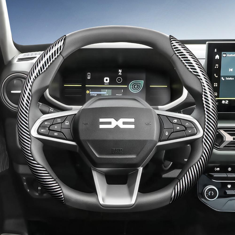 vcxja9 Suitable for Dacia Carbon Fiber Texture Steering Wheel Cover with Segmented Quick-Release Design, Durable, Compatible with Models Such as
