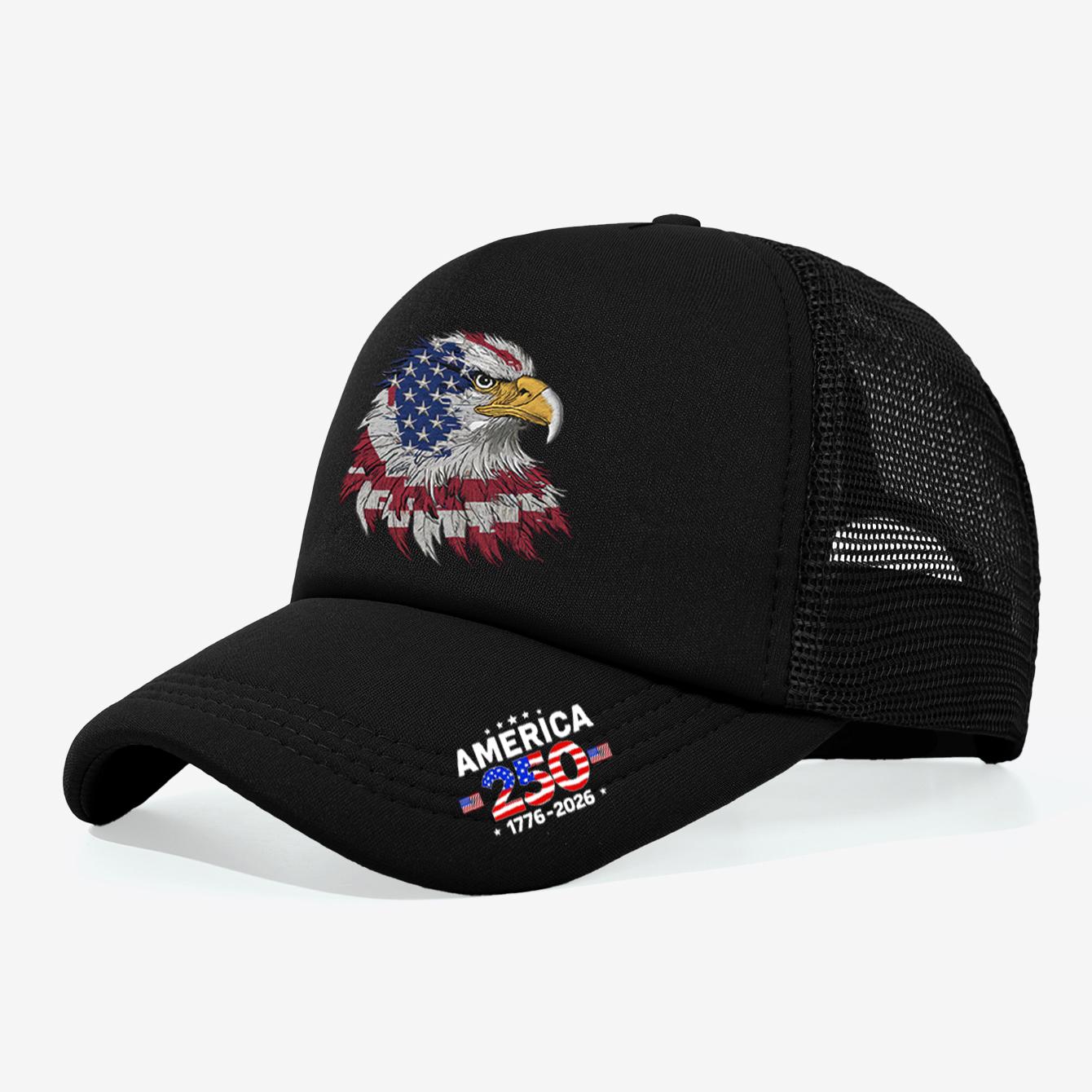 

1PC Vintage 250th America Trucker Hat, Distressed Eagle Print, Streetwear Cap for Patriotic Fans чорний