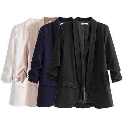 Moda Donna Con Tasche Blazer Monocolore Scollo a Tacca Maniche Lunghe Outfit Chic da Donna
